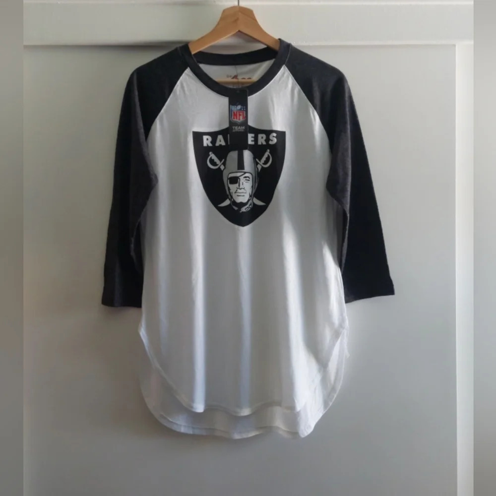 Nfl Women's Raiders Tailgate Baseball T-shirt 3/4 sleeve Large Front LOGO New - Picture 3 of 6